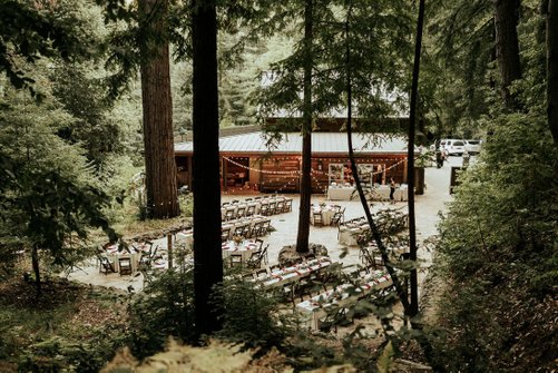 a peek at the reception in a redwood grove for this wedding at Waterfall lodge in Ben Lomond, CA. 