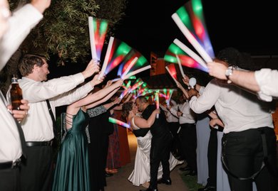 wedding couple send off at viansa winery in sonoma county with glow sticks. 