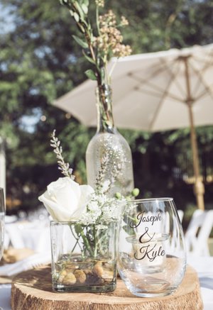 mountain house estate wedding, two grooms, gay wedding, sonoma county wedding, rustic wedding, wine country wedding, lgbtq wedding, wine cup wedding favor, rustic centerpiece